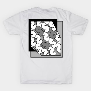 Many flowing S letters, black and white T-Shirt